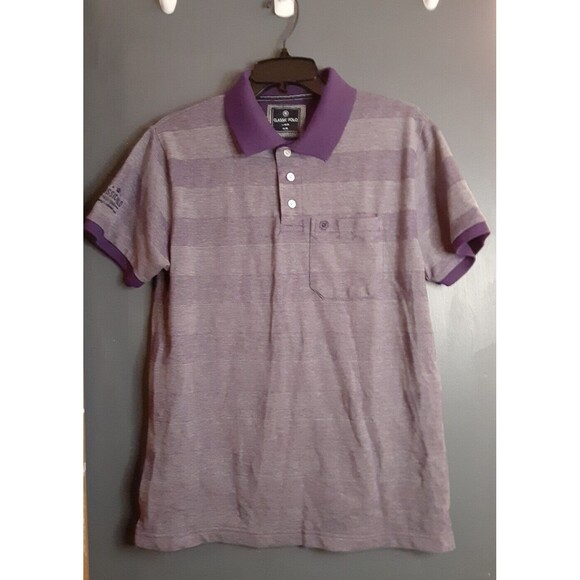 Classic Polo Shirt Large 40 cm Purple Stripes Pocket - Picture 1 of 10